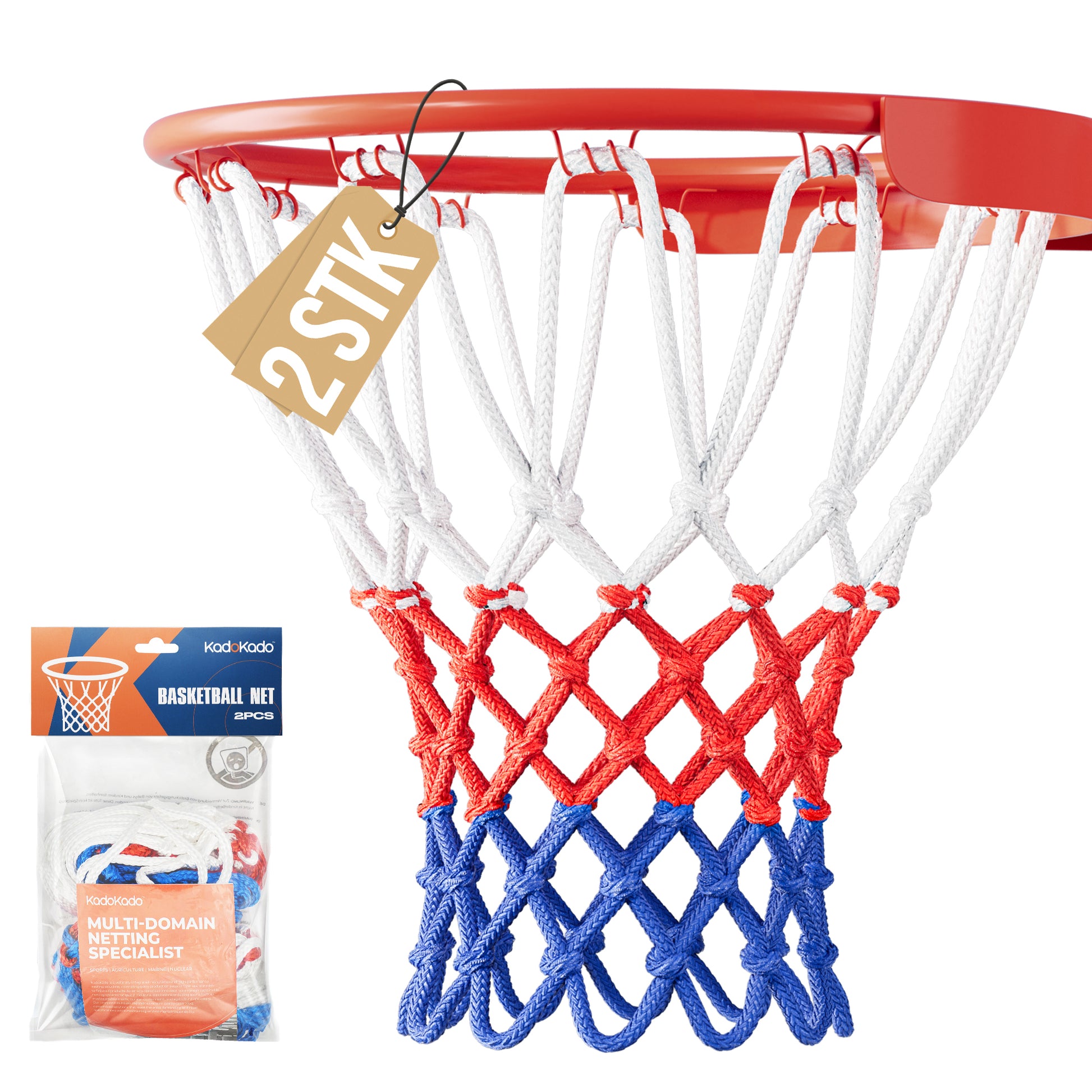 2PCS Heavy-Duty Basketball Net Replacement, 2x150g Professional Net for Standard Rim, Durable Weather-Resistant & Colorfast for Adults, Teens, Driveway, Backyard, Netball Hoop, 12 Loops