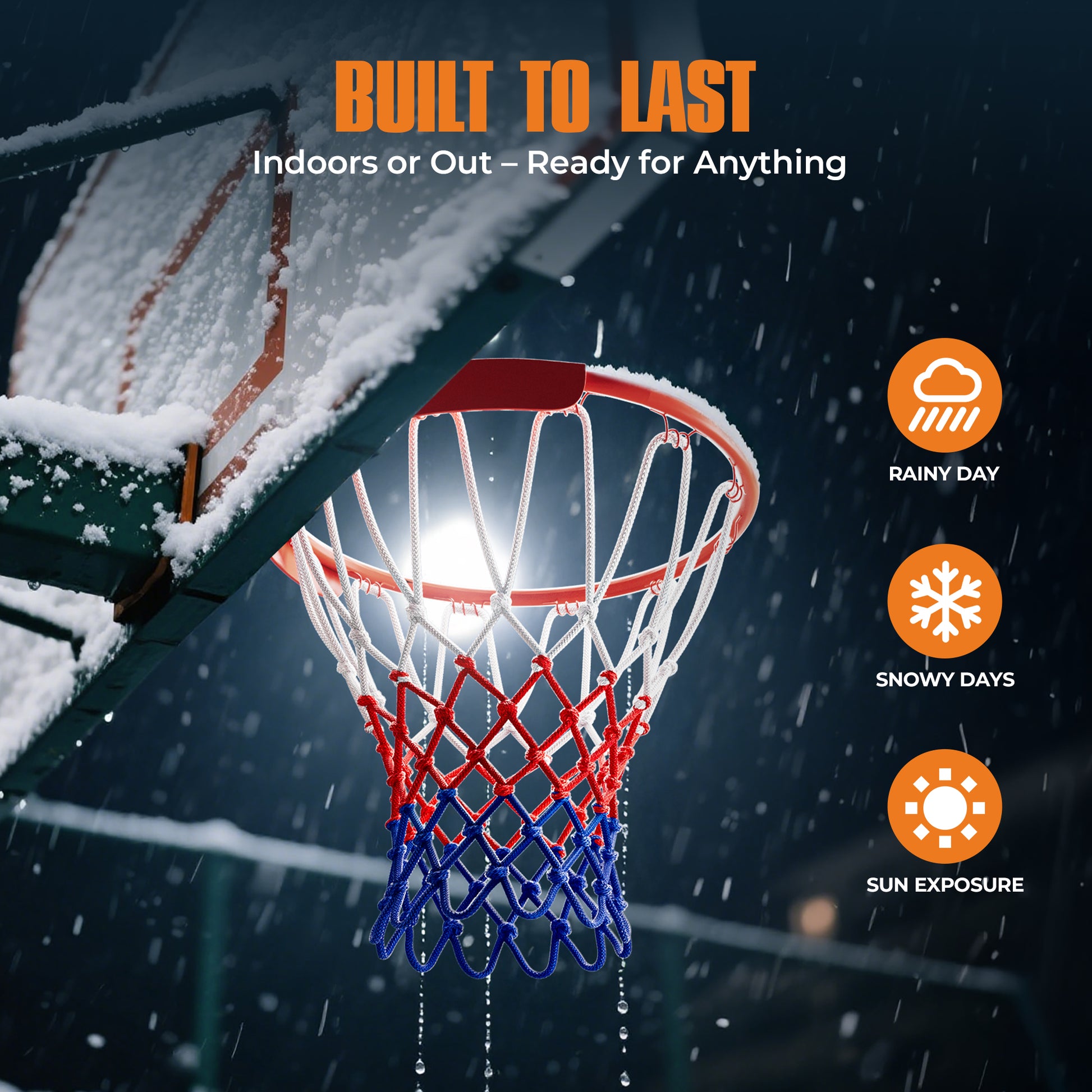 KADOKADO 2PCS Basketball Net Replacement, 2x50g Lightweight Basketball Nets for for Kids & Family Use, All Weather Anti Whip Color Never Fade -12 Loops