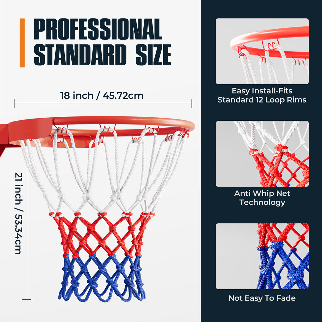 2PCS Heavy-Duty Basketball Net Replacement, 2x150g Professional Net for Standard Rim, Durable Weather-Resistant & Colorfast for Adults, Teens, Driveway, Backyard, Netball Hoop, 12 Loops
